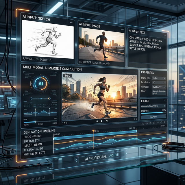Visual diagram showing 3 LoRA adapter cards (Style, Motion, Character) being stacked and applied to the base ltx 2.3 model, with weight sliders for each adapter. Output examples showing combined effects.